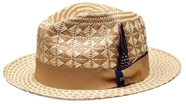  Bruno Capelo Men's Straw Panama Fedora Hat Natural Cognac BZ-556 