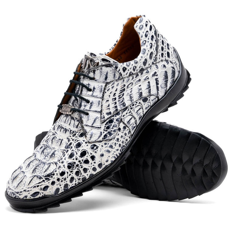 Marco Di Milano Kratos Men's Genuine Caiman Crocodile Black/ White Exotic Dress Sneakers