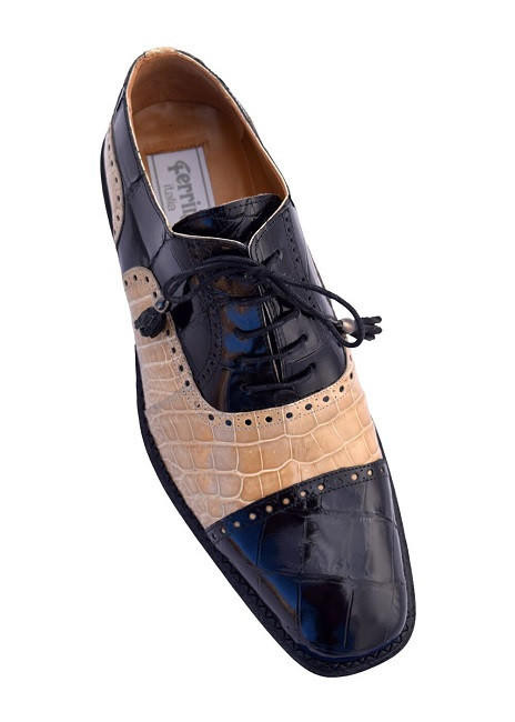 Mens Unique Black Beige Two Tone Alligator Skin Shoes by  display picture 1