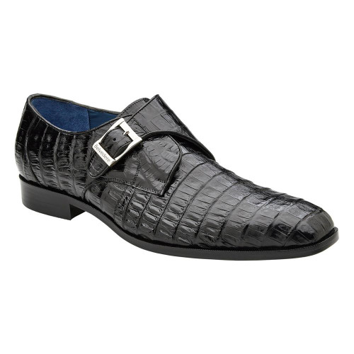 Belvedere Angelo Genuine Caiman Crocodile Skin Monk Strap Shoes (USA Men Size)