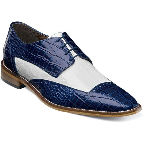 blue and white wingtip shoes