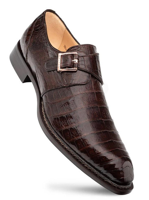 Mezlan Sport Brown Crocodile Plain Toe Dress Shoes 14527-F