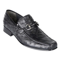  Los Altos Black Ostrich Skin Metal Bit Loafers ZV100305 