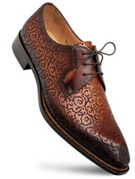  Mezlan Men's Fancy Pattern Calfskin Dress Shoes Cognac Lontani 