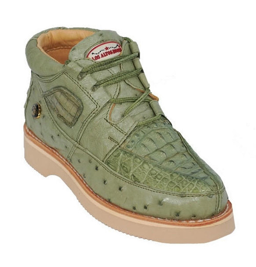 Los Altos Genuine Gator W/Ostrich Casual Shoe/Boot in Buttercup Lace Up SZ 7.5 Los Altos Genuine BUTTERCUP Caiman Crocodile Ostrich Casual  main image 2