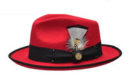  Stylish Mens Fedora Hat Red Black Trim Wool Felt Hats LO200 