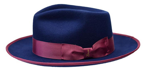 Mens Two Tone Fedora Hat Navy Burgundy Trim Wool Dress Hats NI694 Mens Two Tone Fedora Hat Navy Burgundy Trim Wool Dress Hats NI694