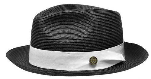 Bruno Capelo White / Burnt Red Bottom Natural Straw Fedora Hat EM-511 Small Black