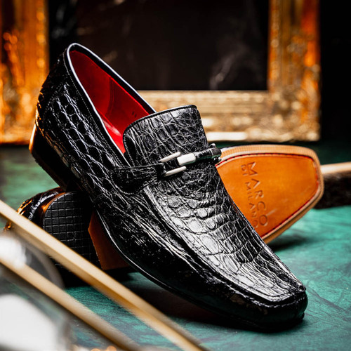 Marco di Milano Mens Black Caiman Gator Loafer Metal Bit Fabro ...