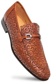  Mezlan Cognac Designer Calfskin Laser Print Bit Loafer Alcaraz 