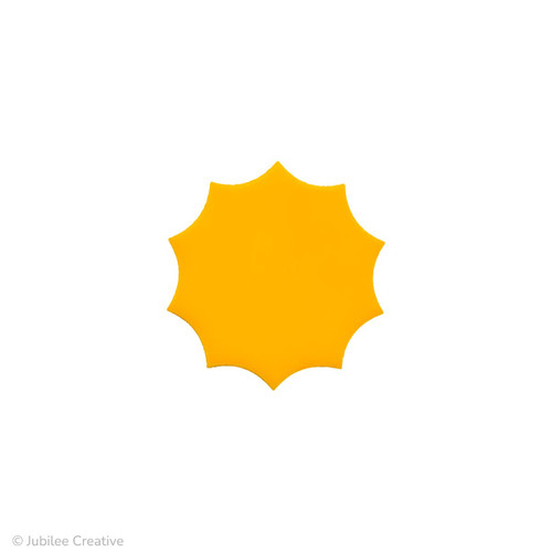 Image of a precut glass sunflower yellow sun shape.