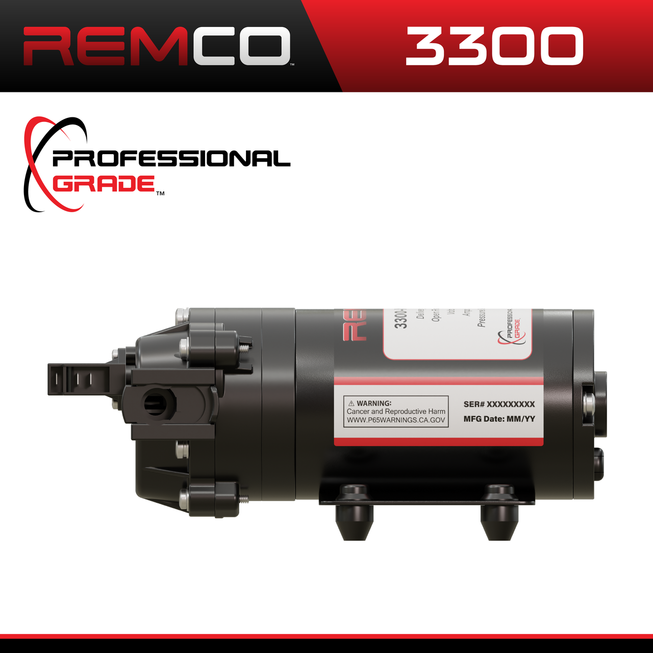 Remco Professional Grade 3300 Series, 1.2 GPM, 60 PSI, On Demand, 12 VDC Sprayer Pump with 3/4" QA Ports