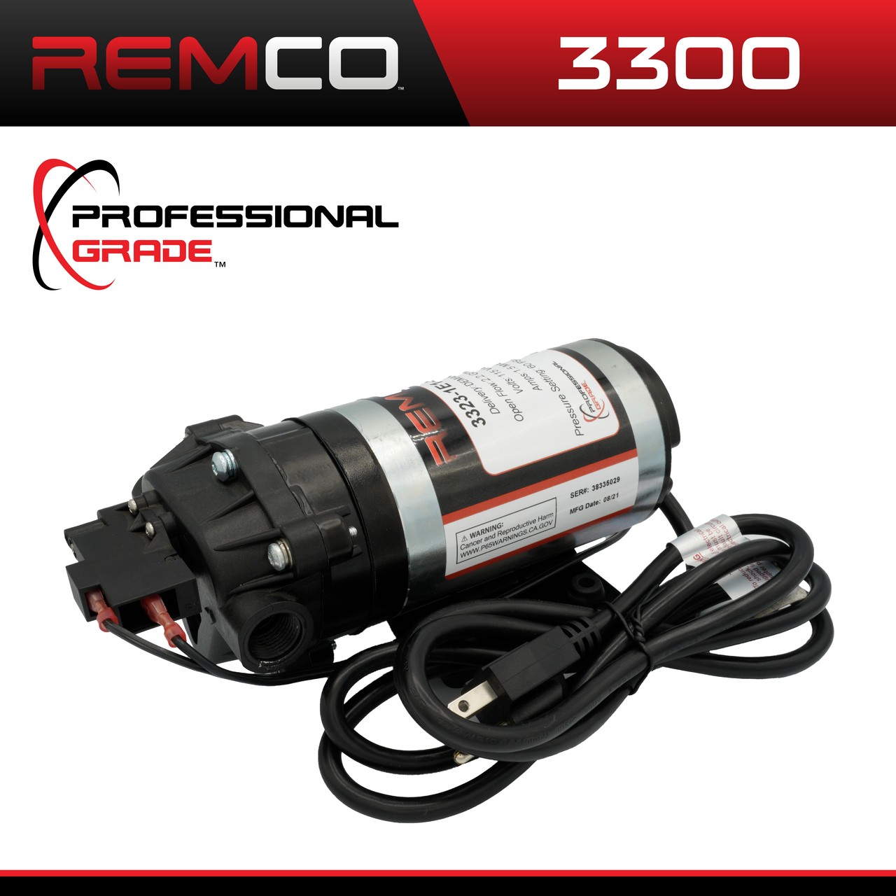 Remco Professional Grade 3300 Series, 2.2 GPM, 60 PSI, On Demand, 115 VAC Sprayer Pump with 3/8" FNPT Ports