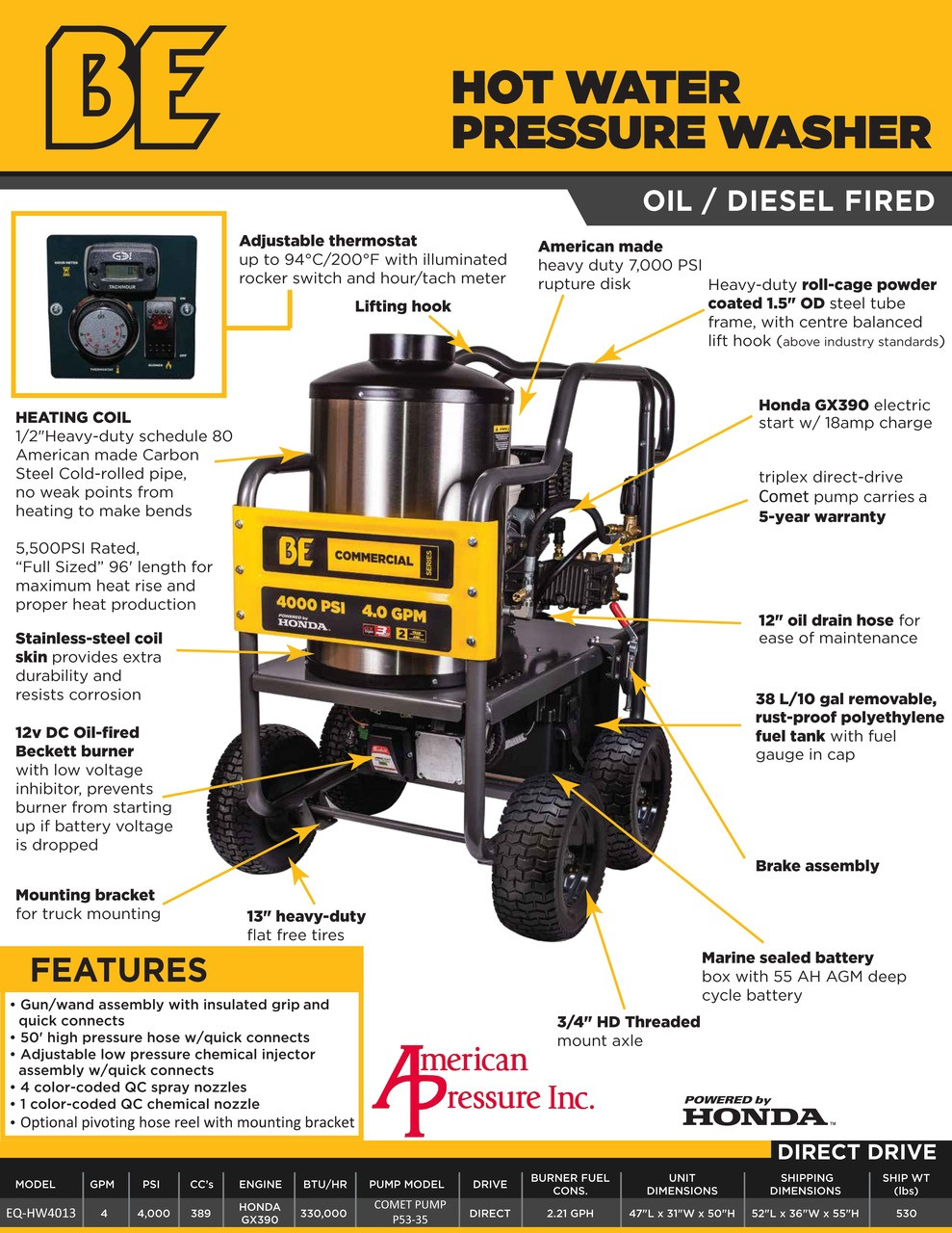 BE - Direct HW4013 Honda Hot Water Gas Engine Oil Fired