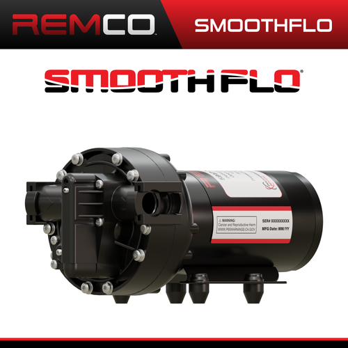 Remco Professional Grade 5900 SmoothFlo Series, 5.3 GPM, 100 PSI, Flo-IQ, 12 VDC Sprayer & Softwash Pump with 3/4" QA Ports
