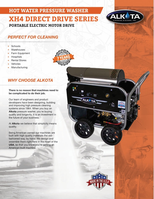 Alkota XH4 Direct Drive Series - Portable Electric Hot Water Pressure Washer