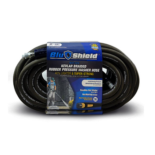 BluShield Aramid Braided 3/8" Rubber Pressure Washer Hose with Quick Connect Coupler Plug, 4100PSI, Heavy Duty, Lightweight