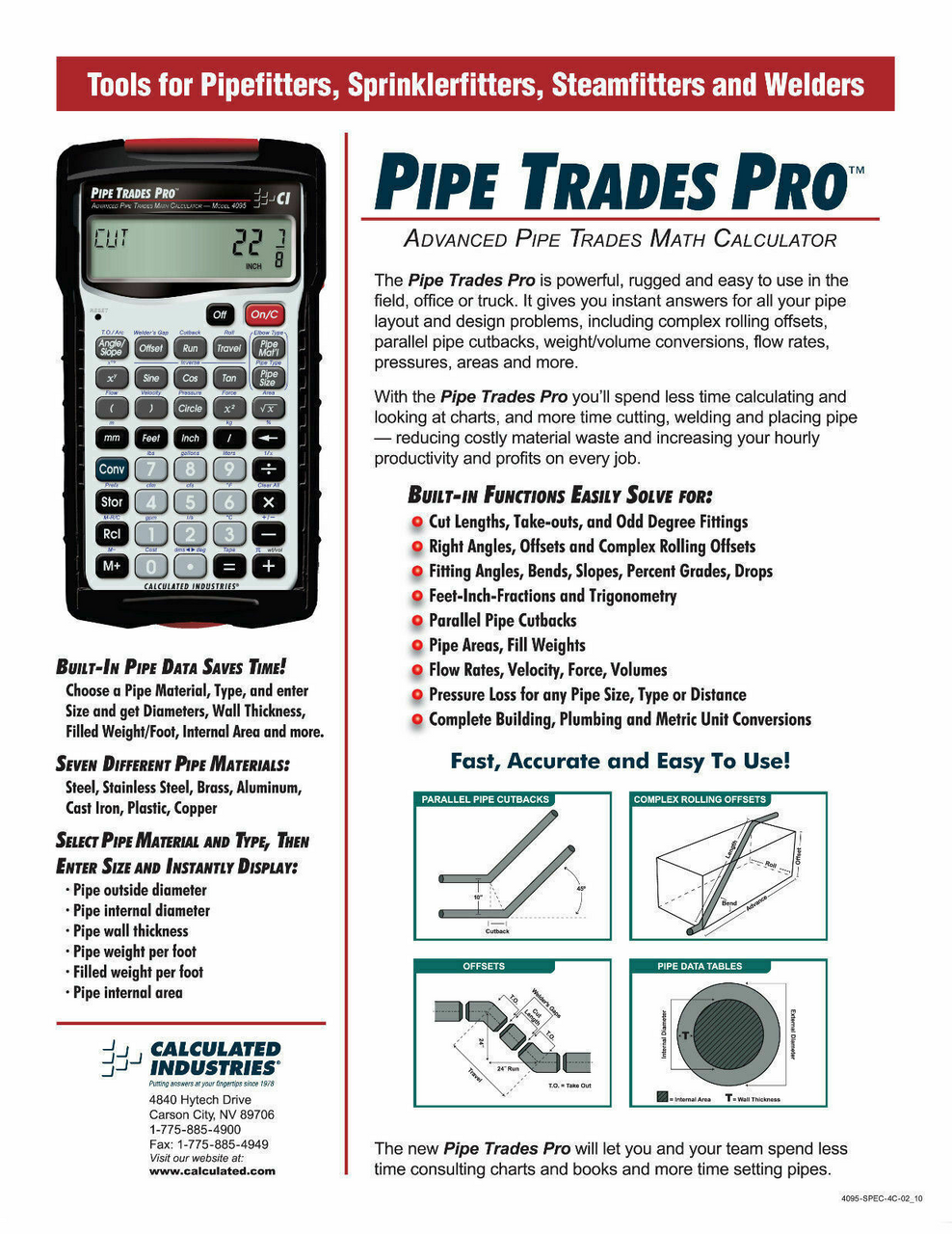 Calculated Industries Pipe Trades Pro Calculator 4095