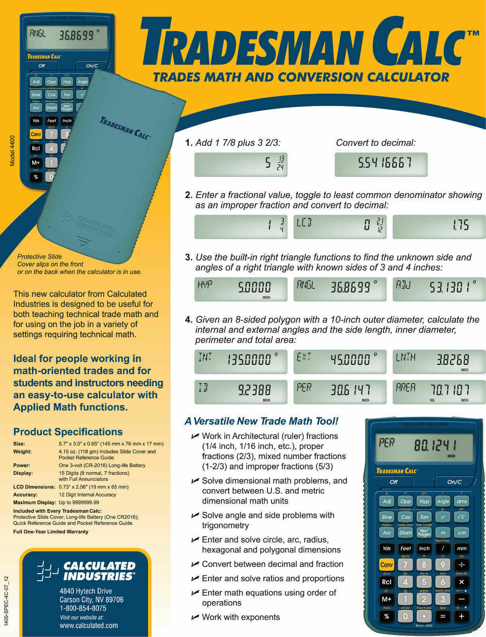 Calculated Industries Tradesman Calculator 4400