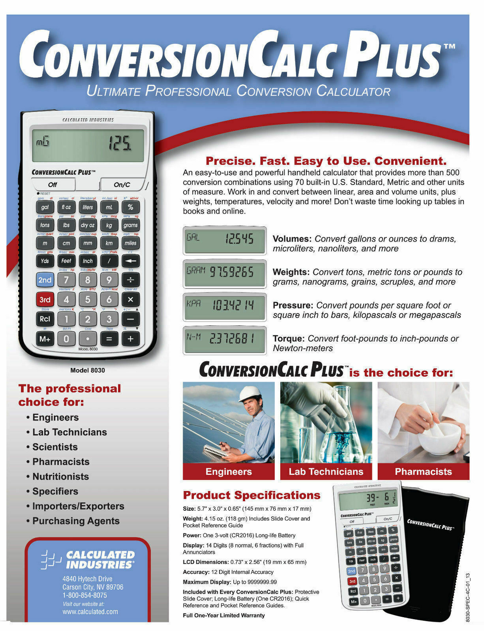 Calculated Ind. ConversionCalc Plus Calculator 8030