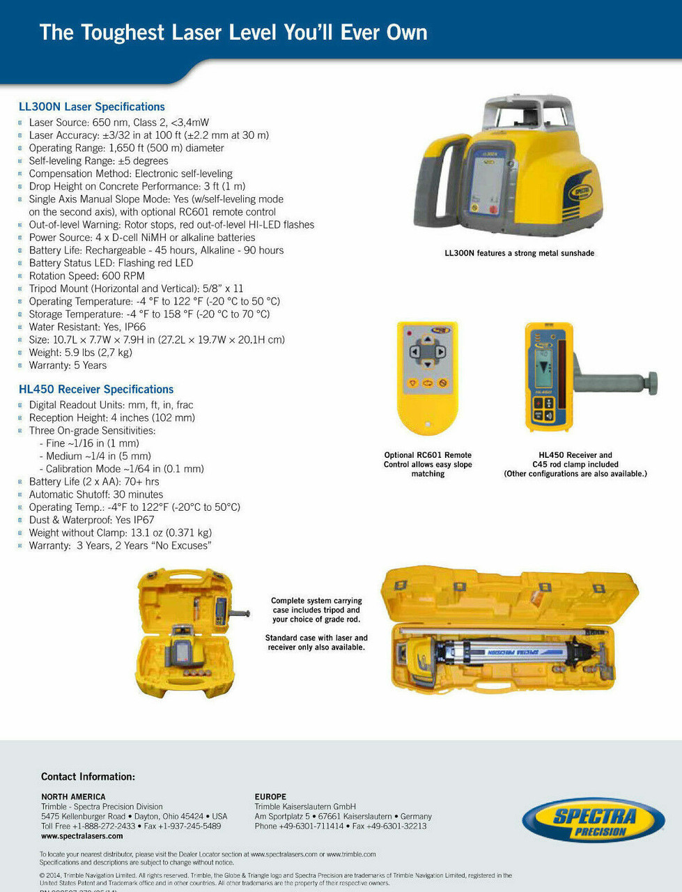 Spectra Precision LL300N-2 Self Leveling Laser Level Kit -Inch Rod