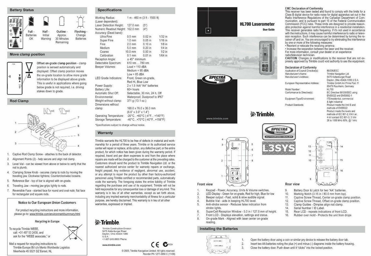 Spectra Precision Model HL700 Dual Sided Laser Receiver