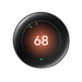 Nest Learning Thermostat Polished Obsidian front view set to 68 degrees heat Nest Learning Thermostat Polished Obsidian front view set to 68 degrees heat