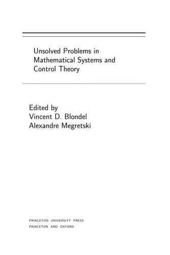 Unsolved Problems in Mathematical Systems and Control Theory