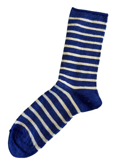 Alpaca Bamboo Socks-Blue Stripe Roll Top L