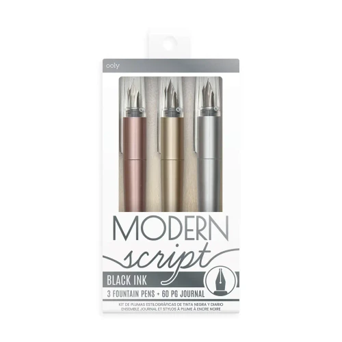 Modern Script Black Ink Fountain Pens + Journal