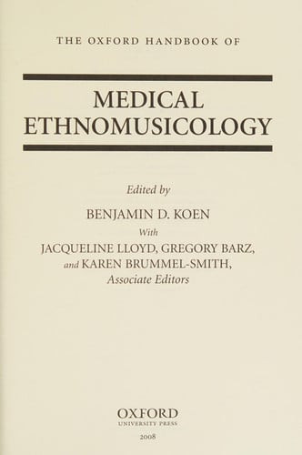 The Oxford Handbook of Medical Ethnomusicology