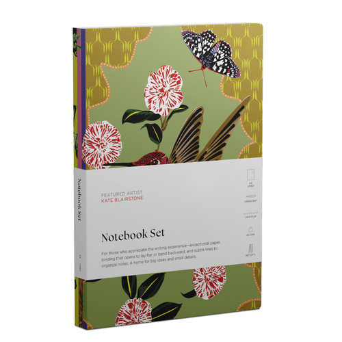Pomegranate Notebook Set of 3, Lined 6x8 Pages (A5), Lay Flat Paperback, 80 Sheets Each, Kate Blairstone Art, Notebooks for Adults