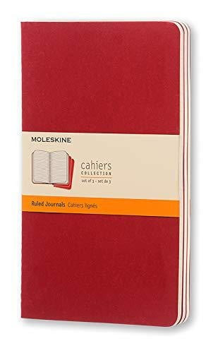 Moleskine Cahier Journal (Set of 3), Large, Ruled, Cranberry Red, Soft Cover (5 X 8. 25)