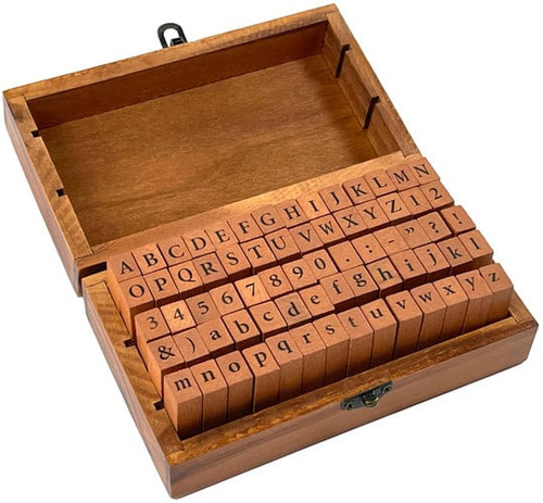 Studio Series Letterpress Stamp Set (70 piece wooden, rubber stamp set with letters, numbers, and symbols)