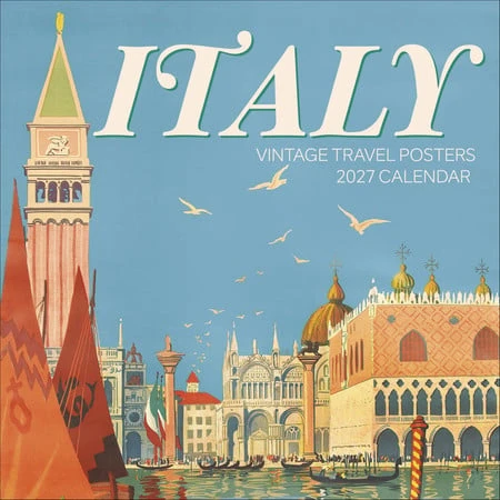 Wall Calendar 2027, Italy: Vintage Travel Posters, 12 Months, Large Grid Design Featuring 12 Artworks