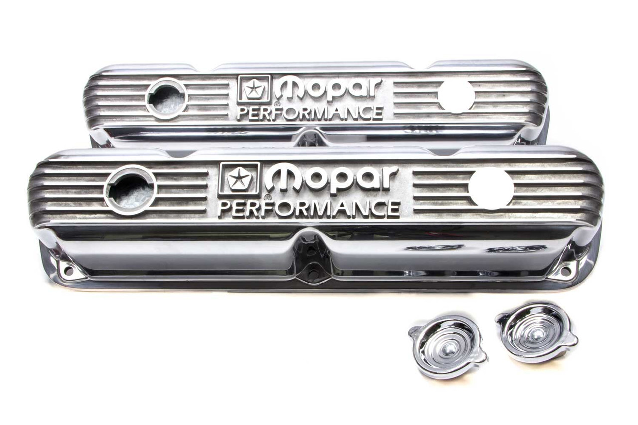 Mopar Performance P5007613AB - Valve Cover - Stock Height - Baffled -  Breather Holes - Caps - Mopar Logo - Aluminum - Polished - Small Block  Mopar -