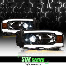 Alpha Owls 8707494 - 2002-2005 Dodge Ram 1500 SQX Series LED Projector Headlights (LED Projector Black housing w/ Sequential Signal/LumenX Light Bar)