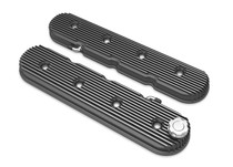 Holley 241-132 - Valve Covers; Center Bolted; Standard Height; LS Finned Vintage; Black Finish; Incl. Oil Fill Cap;