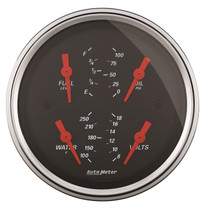 AutoMeter 1414 - Designer Black 3.375in Quad Gauge - Fuel Level / Oil Pressure / Water Temp. / Voltmeter