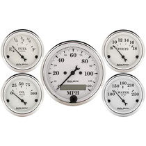 AutoMeter 1602 - Old Tyme White 5 Piece Kit (Elec Speed/Elec Oil Press/Water Temp/Volt/Fuel Level) In-Dash