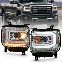 Anzo 111486 - 2016-2019 Gmc Sierra 1500 Projector Headlight Plank Style Chrome w/ Sequential Amber Signal