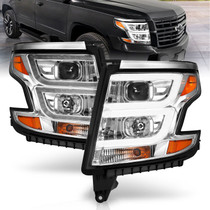 Anzo 111493 - 2015-2020 Chevy Tahoe Projector Headlights Plank Style Chrome w/DRL