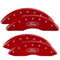 MGP 10235SFRDRD - 4 Caliper Covers Engraved Front & Rear Oval logo/Ford Red finish silver ch