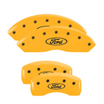 MGP 10244SFRDYL - 4 Caliper Covers Engraved Front & Rear Oval Logo/Ford Yellow Finish Black Char 2017 Ford Fusion