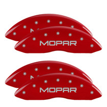 MGP 12203SMOPRD - 4 Caliper Covers Engraved Front & Rear MOPAR Red finish silver ch