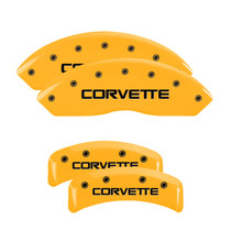 MGP 13013SCV4YL - 4 Caliper Covers Engraved F & R C4/Corvette Yellow Finish Black Char 1988 Chevrolet Corvette