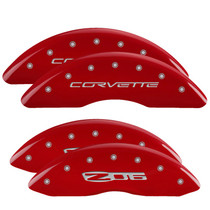 MGP 13083SCZ6RD - 4 Caliper Covers Engraved Front C6/Corvette Engraved Rear C6/Z06 Red finish silver ch