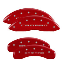 MGP 14033SCA5RD - 4 Caliper Covers Engraved Front & Rear Gen 5/Camaro Red finish silver ch
