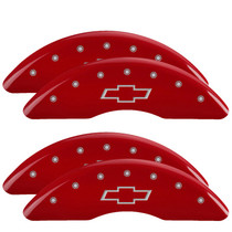 MGP 14173SBOWRD - 4 Caliper Covers Engraved Front & Rear Bowtie Red finish silver ch