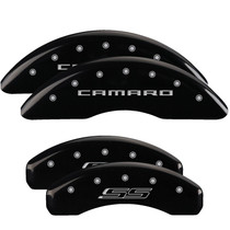 MGP 14241SCS5BK - 4 Caliper Covers Engraved Front Gen 5/Camaro Engraved Rear Gen 5/SS Black finish silver ch